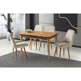 Viento Mobilya Silva Diş Budak Desen Açılır 120X70 Masa 4 Adet Babyface Ahşap Ayak Fulya Sandalye Masa Takımı - Dışbudak - 120 x 70