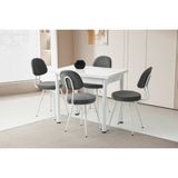 Viento Mobilya Smart Beyaz Renk Yanlardan Açılır 90X60 Masa 4 Adet Babyface Metal Ece Sandalye Masa Takımı - 90 X 60