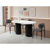 Viento Mobilya Stella Kar Beyaz Highgloss Renk Açılır 160X90 Masa 8 Adet Metal Polo Puffy Kumaş Siyah Iskelet Sandalye Masa Takımı - Karbeyaz - 160 x 90