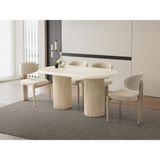 Viento Mobilya Stella Traverten Desen Mdf Açılır 160X90 Masa 8 Adet Venedik Calve Kumaş Cappucino Iskelet Sandalye Masa Takımı - 160 x 90