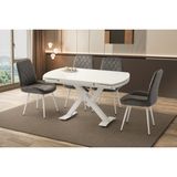 Viento Mobilya Still Kar Beyaz Highgloss Yanlardan Açılır 130X80 Masa 4 Adet Babyface Metal Ayak Fulya Sandalye Masa Takımı - Kırık Beyaz - 130 X 80
