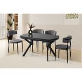 Viento Mobilya Still Koyu Gri Highgloss Yanlardan Açılır 130X80 Masa 6 Adet Bukle Kumaş Metal Gözde Sandalye Masa Takımı - 130 X 80