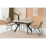 Viento Mobilya Still Sidon Desen Yanlardan Açılır 130X80 Masa 6 Adet Bukle Kumaş Metal Banky Sandalye Masa Takımı - 130 X 80
