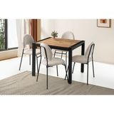 Viento Mobilya Tuğra Diş Budak Desen Ayaktan Açılır 80X70 Masa 4 Adet Babyface Kumaş Metal Suna Sandalye Masa Takımı - Dışbudak - 80 X 70
