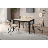 Viento Mobilya Tuğra Sidon Desen Ayaktan Açılır 120X75 Masa 6 Adet Bukle Kumaş Metal Banky Sandalye Masa Takımı - 120 X 75