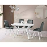 Viento Mobilya Valentin Beyaz Highgloss Açılır 130X80 Masa Riva 6 Adet Gri Babyface Kumaş Sandalye Masa Takımı - 130 X 80