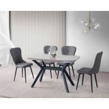 Viento Mobilya Valentin Gri Sis Highgloss Açılır 130X80 Masa Leon 6 Adet Gri Keten Kumaş Sandalye Masa Takımı - 130 X 80