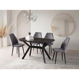 Viento Mobilya Valentin Irony Highgloss Açılır 130X80 Masa Defne 6 Adet Gri Babyface Kumaş Sandalye Masa Takımı - Mermer Desen - Beyaz - Siyah - 130 X 80