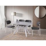 Viento Mobilya Valentin Marmo Highgloss Açılır 130X80 Masa Liza 6 Adet Gri Coco Kumaş Sandalye Masa Takımı - Mermer Desen - Beyaz - 130 X 80