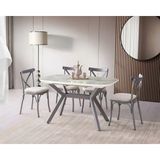 Viento Mobilya Valentin Rambla Hg Açılır 130X80 Masa Bahar 4 Adet Krem Babyface Kumaş Sandalye Masa Takımı - Gri Mermer - 130 X 80
