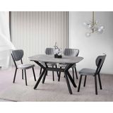 Viento Mobilya Valentin Retro Gümüş Mdf Açılır 130X80 Masa Elma 6 Adet Gri Babyface Kumaş Sandalye Masa Takımı - Retro Taşı Rengi - 130 X 80