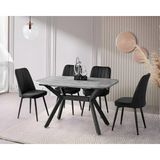 Viento Mobilya Valentin Retro Gümüş Mdf Açılır 130X80 Masa Nil 6 Adet Siyah Babyface Kumaş Sandalye Masa Takımı - Retro Taşı Rengi - 130 X 80