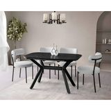 Viento Mobilya Valentin Royal Mermer Hg Açılır 130X80 Masa Vera 4 Adet Beyaz Bukle Kumaş Sandalye Masa Takımı - Mermer Desen - Beyaz - Siyah - 130 X 80