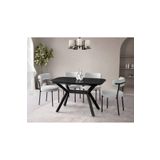 Viento Mobilya Valentin Royal Mermer HG Açılır 130X80 Masa Vera 4 Kişilik Beyaz Bukle Kumaş Sandalye Masa Takımı