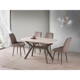 Viento Mobilya Valentin Traverten Mdf Açılır 130X80 Masa Riva 4 Adet Vizon Babyface Kumaş Sandalye Masa Takımı - 130 X 80