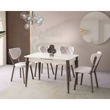 Viento Mobilya Venüs Aytaşı Highgloss Açılır 120X80 Masa Elma 6 Adet Krem Babyface Kumaş Sandalye Masa Takımı - 120 X 80