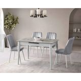 Viento Mobilya Venüs Bermuda Mdf Açılır 120X80 Masa Nil 4 Adet Açık Gri Babyface Kumaş Sandalye Masa Takımı - Gri - Füme - 120 X 80