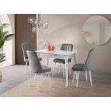 Viento Mobilya Venüs Beyaz Highgloss Açılır 100X60 Masa Nil 4 Adet Gri Babyface Kumaş Sandalye Masa Takımı - 100 X 60