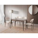 Viento Mobilya Venüs Cappucino Highgloss Açılır 120X80 Masa Liza 4 Adet Krem Bukle Kumaş Sandalye Masa Takımı - 120 X 80