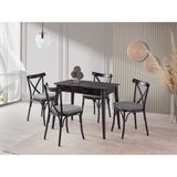 Viento Mobilya Venüs Irony Highgloss Açılır 100X60 Masa Bahar 4 Adet Gri Babyface Kumaş Sandalye Masa Takımı - Siyah - Antrasit - Gri - 100 X 60