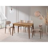 Viento Mobilya Venüs Leglano Desen Mdf Açılır 120X80 Masa Liza 4 Adet Vizon Bukle Kumaş Sandalye Masa Takımı - Ahşap - 120 X 80