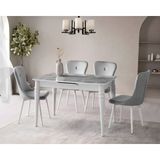 Viento Mobilya Venüs Rambla Highgloss Açılır 120X80 Masa Leon 4 Adet Gri Babyface Kumaş Sandalye Masa Takımı - Gri - Füme - 120 X 80
