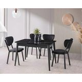 Viento Mobilya Venüs Sonata Highgloss Açılır 120X80 Masa Elma 4 Adet Siyah Babyface Kumaş Sandalye Masa Takımı - Mermer Desen - Beyaz - Siyah - 120 X 80