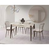 Viento Mobilya Venüs Venezia Highgloss Açılır 120X80 Masa Ay 6 Adet Krem Babyface Kumaş Sandalye Masa Takımı - 120 X 80