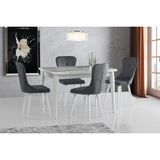 Viento Mobilya Yakamoz Beyaz Mermer Desen Açılır 120X80 Masa Leon 4 Adet Gri Kumaş Sandalye Masa Takımı - 120 X 80