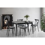 Viento Mobilya Yakamoz Retro Gümüş Desen Açılır 120X80 Masa Bahar 4 Adet Gri Kumaş Sandalye Masa Takımı - Retro Taşı Rengi - 120 X 80