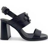 Vieris Siyah Hakiki Deri Metal Tokalı Modern Edgy Tasarım Yüksek Topuklu Kadın Sandalet (012351-U)