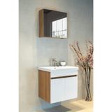 viesta banyo Star Banyo Dolabı Seti ( 60 Cm Egzotik Meşe & Parlak Beyaz Aynalı Lavabolu Mdf )