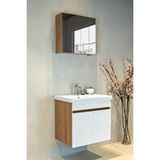 Viesta Star Banyo Dolabı Seti ( 60 Cm Egzotik Meşe ve Parlak Beyaz Aynalı Lavabolu Mdf ) Egzotik Meşe & Parlak Beyaz