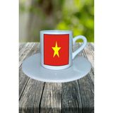 Vietnam Ülke Bayrağı Bayrak Baskılı Türk Kahvesi Fincanı Tabaklı Kişiye Özel Model 2