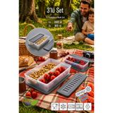 VİGENTİNO Piknik Seti 6 Parça 2artı1 Kahvaltılık Sızdırmaz Saklama Kabı 2400ml x1 900ml x2- Şeffaf Düzenleyici