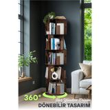 Vigo Wood 5 Katlı Döner Kitaplık | 360° Dönebilen, 100 Kitap Kapasiteli, Ceviz Renk