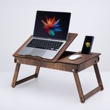 Vigo Wood Katlanır Ayaklı Ayarlanabilir Laptop Sehpası Telefon Bölmeli Bilgisayar Çalışma Sehpası - 65x34x27 - Barok Ceviz