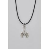 Viking Çift Taraflı Balta Kolye - Pu Deri İp Zincirli Unisex Gümüş Kaplama - 60 Cm