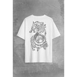 Viking Fenrir Wolf Vikings Kurt Kafa Street Urban Sırt Ön Baskılı Oversize Tişört Unisex T-Shirt Beyaz