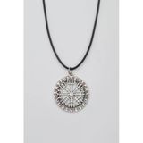 Viking Pusula Kolye (Vegvisir) - Pu Deri İp Zincirli Unisex Gümüş Kaplama - 60 Cm