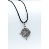 Viking Vegvisir Pusula Gümüş Kaplama Deri İp Kolye