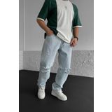 viking's line Baggy Buz Mavisi Diz Yırtık Modelli Kot Pantolon