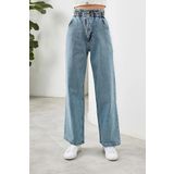 Viking's Line Buz Kar Beli Lastikli Likralı Yüksek Bel Salaş Bol Paça Kot Pantolon Wide Leg Jean