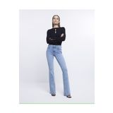 viking's line Ispanyol Yüksek Bel Solmaz Mavi Kar Yıkama Kot Pantolon Toparlayıcı Jean