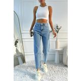 viking's line Maria Kadın Mavi Kar Yıkama Süper Yüksek Bel Comfort Likralı Mom Kot Pantalon Jeans