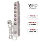 Viko 1.5 mt 282J Akım Korumalı Anahtarlı Çocuk Korumalı 6'lı Çoklu Priz