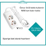 Viko 2'li 1 Metre Grup Priz-Beyaz(Öznur 3*1,5 Kablo Kullanılır)