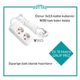 Viko 2'li 10 Metre Grup Priz-Beyaz (Öznur 3*2,5 Kablo Kullanılır) / Fırın ve Isıtma İçin Özel Hazırlanır