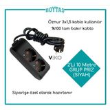 Viko 2'li 10 Metre Grup Priz-Siyah(Öznur 3*1,5 Kablo Kullanılır)