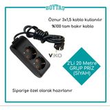 Viko 2'li 20 Metre Grup Priz-Siyah(Öznur 3*1,5 Kablo Kullanı'lır)